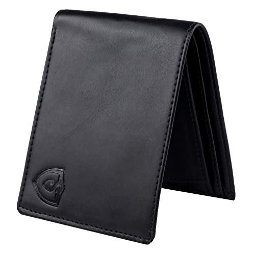 Men’s Bifold Wallet for Men – Genuine Leather RFID Wallet, Slim Billfold Cardholder w/ID Window – Gift Box Included (Black)