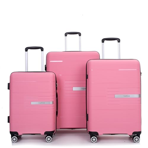 Hardshell Suitcase Double Spinner Wheels Luggage Sets Lightweight Durable Suitcase with TSA Lock,3-Piece Set (20/24/28), Pink