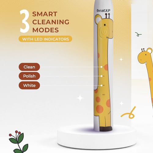 Image of beatXP Jiggle Sonic Electric Toothbrush for Kids with 2 Brush Heads & 3 Cleaning Modes | Rechargeable Electric Toothbrush | 20500 strokes /min with Long Battery Life (Snowy White)