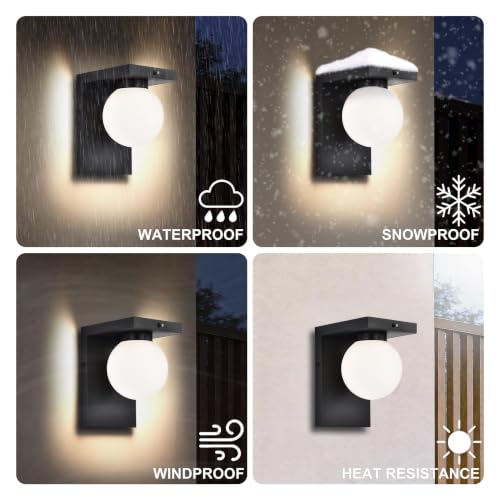 Image of Black Exterior Light Fixture, Dusk to Dawn LED Outdoor Wall Light, 12W Integrated LED Modern Farmhouse Sconce with Frosted Glass Globe Shade, Waterproof Porch Light for Front Door, Garage, Patio