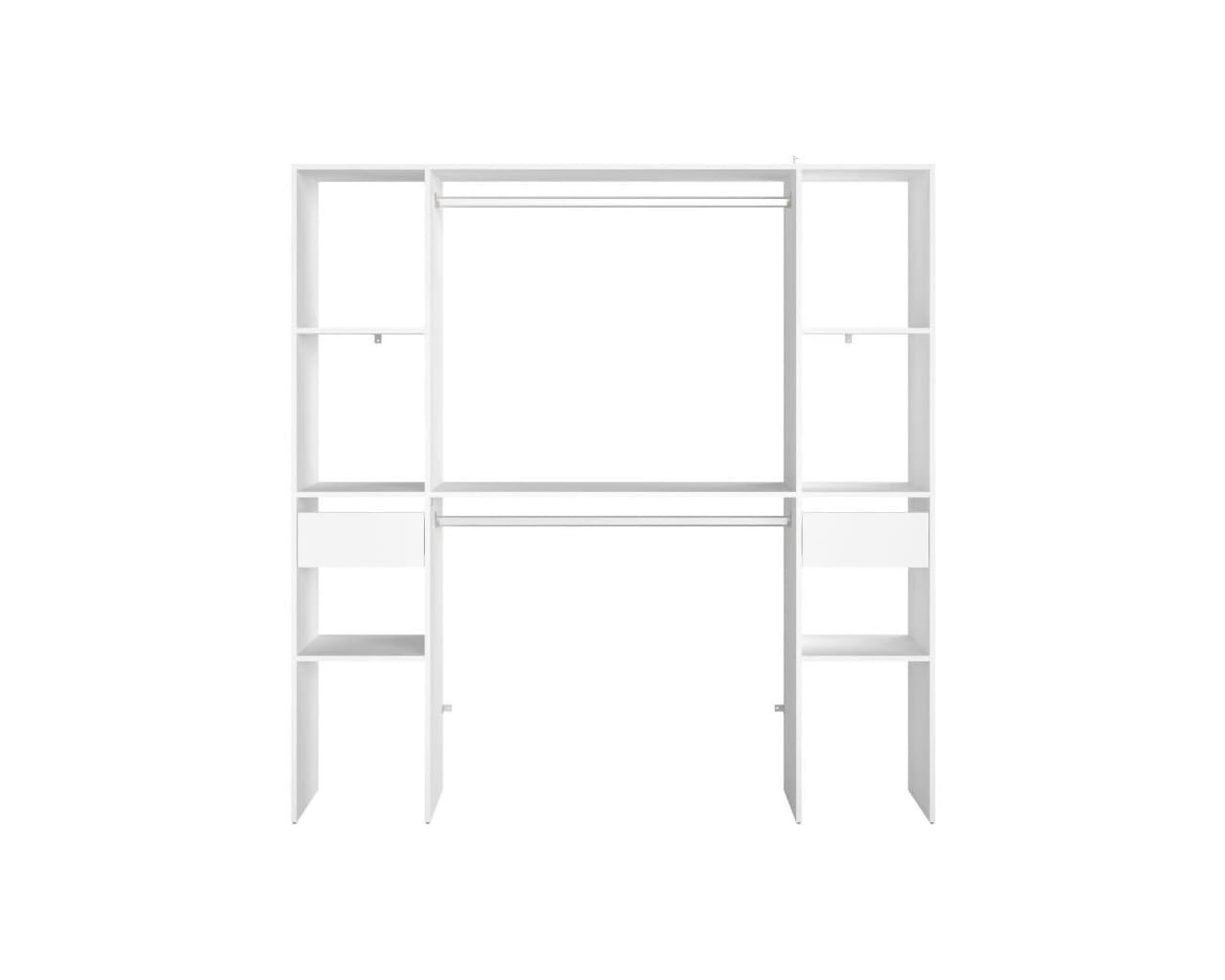 Kit Dressing Artic EKIPA - Décor mélaminé Blanc - 2 penderies + 2 tiroirs - L176 x P40 x H180 cm -Fabriqué en France