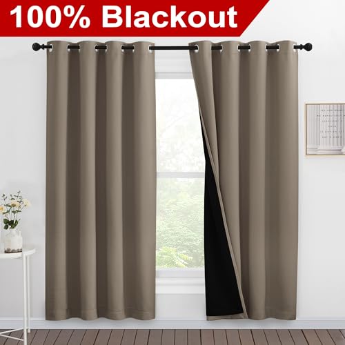 Image of NICETOWN Taupe Full Shade Curtain Panels, Pair of Energy Smart & Noise Blocking Out Blackout Drapes for Dining Room Window, Thermal Insulated Guest Room Lined Window Dressing(Taupe, 55 x 78 inch)