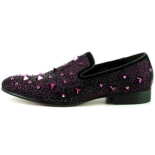 FI-7364 Men's Suede Rhinestones Spikes Slip on Loafer2