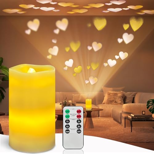 Projecteur de bougie sans flamme en forme de cœur, décoration de Saint-Valentin avec projecteur romantique en forme de cœur rouge, bougie LED avec télécommande et minuterie pour fille, femme, maman