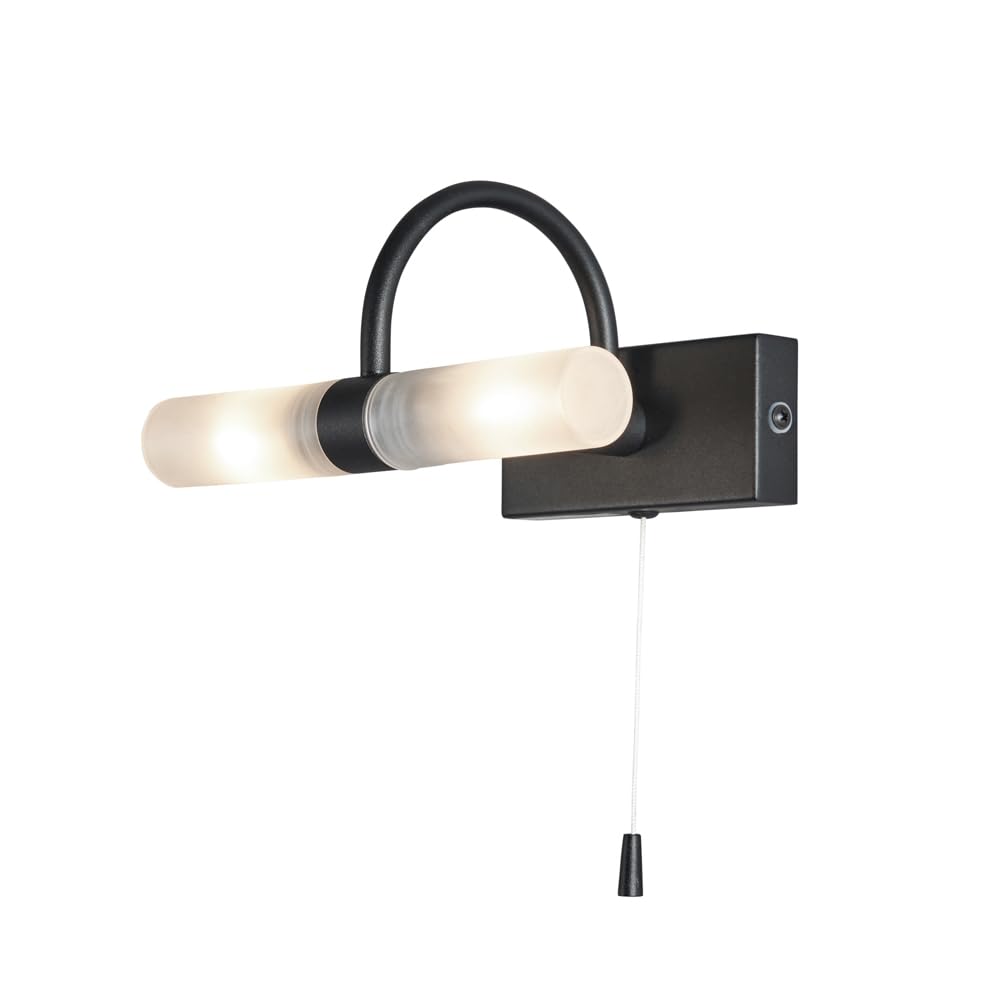 LITECRAFT Crista Wall Light Bathroom 2 Arm with Pull Switch - Satin Black