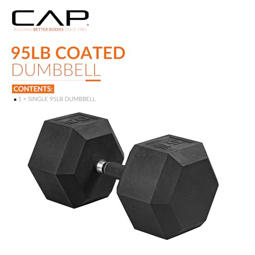 Image of CAP Rubber Coated Dumbbell Weights, Free Weights for Home Gym Strength Training, Anti-Roll Hex Dumbbells with Black, Chrome & Comfort Grip Handles, Singles