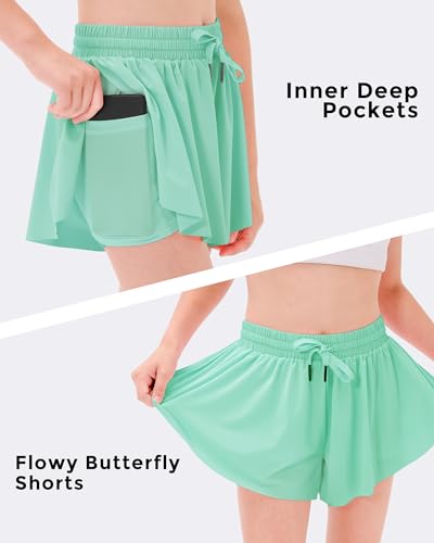Image of Stelle Girls Flowy Shorts with Pockets Athletic Running Skirt High Waist Butterfly 2 in 1 Sports Short 5-16 Years