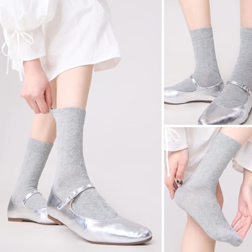 Women’s Soft Retro Floral Cotton Crew Socks For Office Commutes Durable All-Day Commutes Casual Workouts4