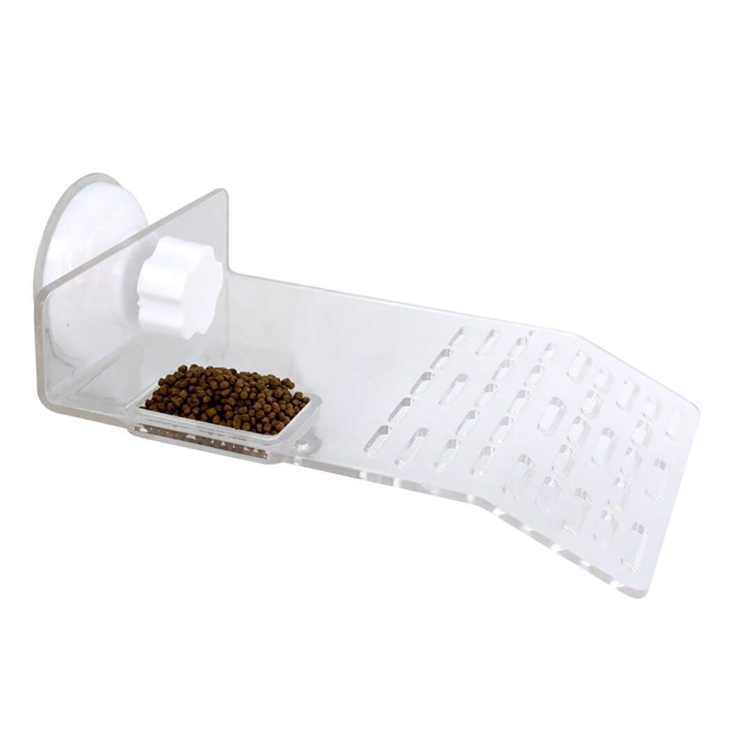 TRADESK Anky Turtle Plastic Ladder Bridge Shape Platform Bask | Aquarium Tank Reptile Turtle Climbing Basking Terrace Floating Platform Dock with Food Plate - (White)