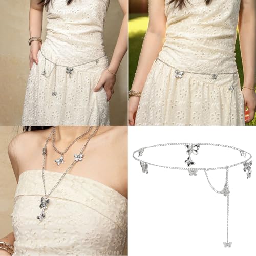 Versatile Adjustable Length Waist Belt Featuring Ornate Butterfly Fringe Charm Alloy Construction Fashionable Women's Waist B2