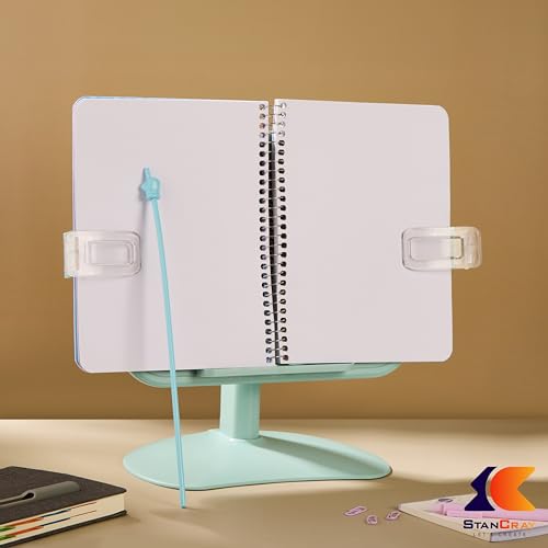 Image of 1 Compartment Portable Adjustable Tablet Holder with Folding Hands Rotatable Book Stand Holder for Reading - Ideal for Cookbooks, Sheet Music, and More - Textbook Holder Organizer (Green)