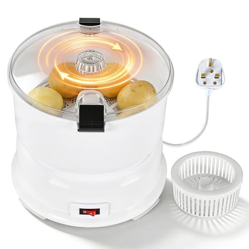 Electric Potato Peeler 85W Automatic Vegetable Peeler Machine Electric Fruit Peeler Machine with 1kg Capacity Stainless Steel for Home Kitchen Peeling Potatoes and Dehydrating Vegetables