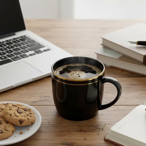 Image of Vistas Black Gold Line Ceramic Tea Cups Set of 12, 180ml | Porcelain Tea Cups Set of 12 | Glossy Finish | Premium Ceramic | Perfect for Every Occasion