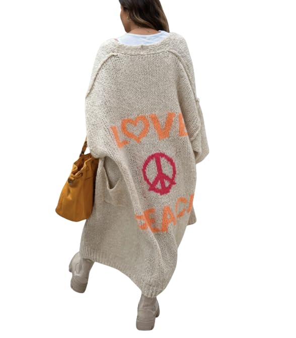 Womens Love Peace Graphic Oversized Cardigan Long Sleeve