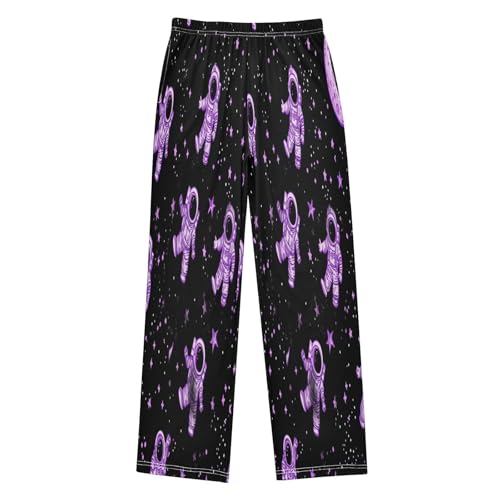 Purple Glowing Astronaut Pajama Pants Soft Lounge Sleepwear PJ Bottoms with Elastic Waist Ages 6–14 Years