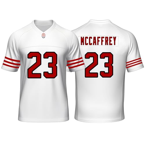 Custom Mens/Youth Football Christian Stitched T-Shirt for Sports Fan MCCAFFREY White No Brand/Logos