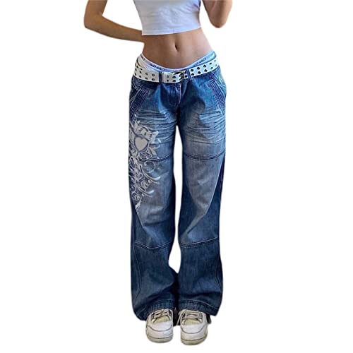 Women's Baggy Jeans High Waisted Bell Bottom Flare Wide Leg Denim Vintage Grunge Aesthetics Cargo Pants Trousers