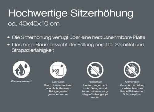 Schwar Textilien ® | Orthopädische Sitzerhöhung | Kunstleder | 40x40x10cm | Schwarz