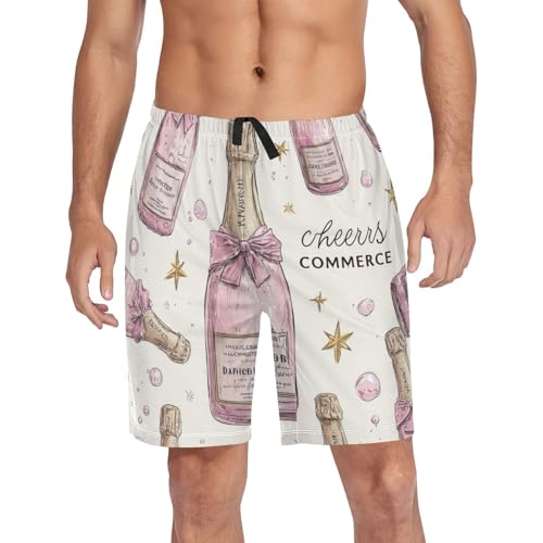 Men's Pajama Shorts Champagne Bottles Pink Bows Mens Sleep Pants with Pockets Soft Short Pajama Bottoms - Main Image