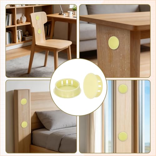 Image of MECCANIXITY 64PCS 35mm(1 3 /8 inch) Beige Plastic Hole Plugs, Flush Type Panel Hole Plugs Insert End Caps for Locking Hole Tubes Furniture Cabinet