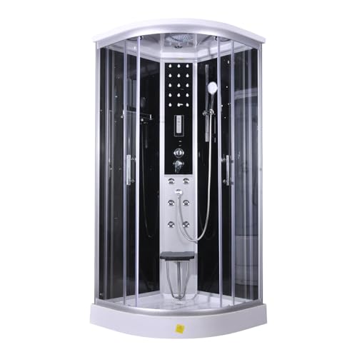 Sanotechnik Komplettduschkabine COMFORT BLACK, 100 x 100 x 215 cm, Dusche Set mit Kopf- und Handbrause, Massagedüsen, Mit Duschwanne, Sitz aufklappbar, Duschkabine komplett