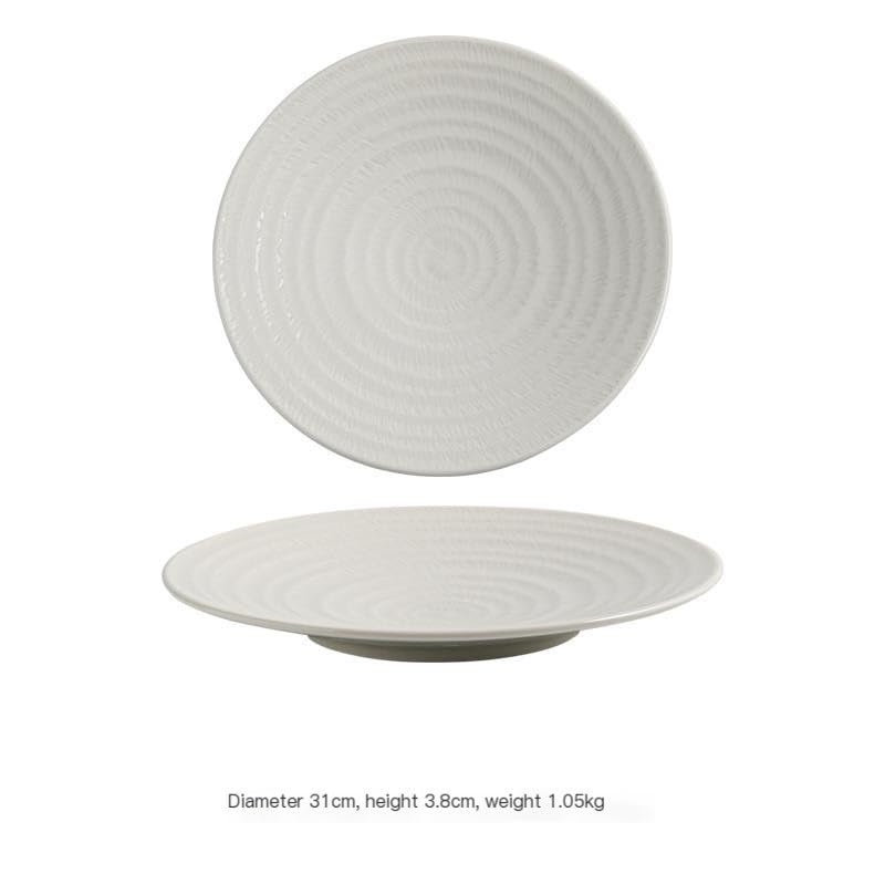 Plato de Cena Plato de cena de cerámica de estilo europeo Plato de cena occidental con rosca de cerámica Plato de carne en relieve Plato plano creativo Plato de cena casero Platos para Platos(L)
