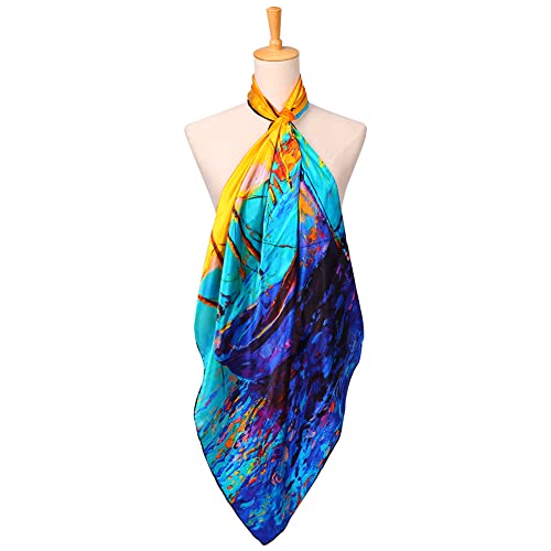 HeyToo Women 100% Large Silk Square Scarf Luxury Art Collection Painting Neck Hair Headscarf2