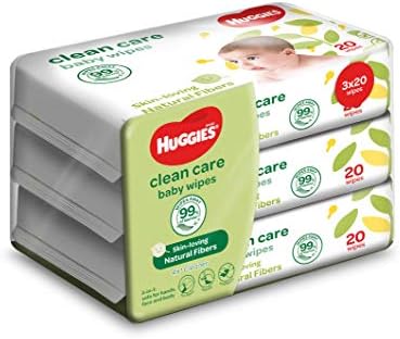 Huggies Clean Care Baby Wipes, 20ct (Pack of 3) 2