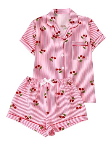 Image of Floerns Women's Floral Print Sleepwear Two Piece Beach Pajama Set | Collared Shirts, Wedding, Summer, Aesthetic, Shorts, Coastal Outfits, Lounge Set
