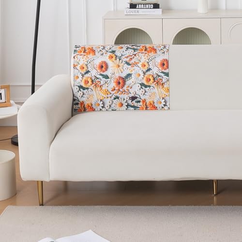Image of HOKIPO 'Nature Muse' 1 PC Backrest Mat for Sofa Cover | Premium HD Printed Holland Velvet Mat, Marigold Bloom (IN-922-L-D7)
