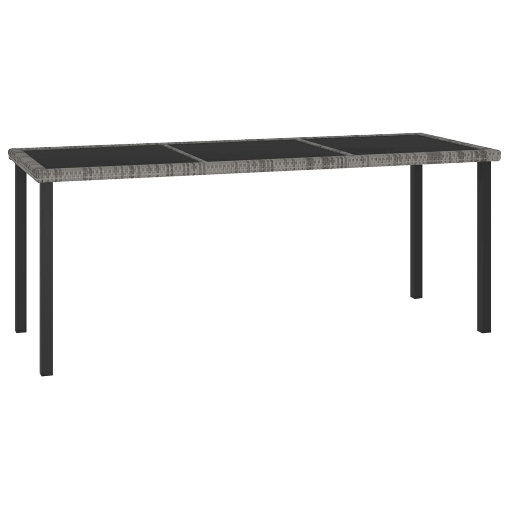 vidaXL Garden Dining Table Outdoor Patio Dinner Desk Coffee Tea Table Glass Tabletop Furniture Decor Home Lightweight Grey Poly Rattan