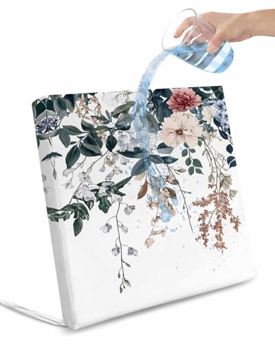 2 Pack Vintage Floral Leaves Waterproof Cushion Covers with Ties, Outdoor Patio Chaise Lounge Chair Seat Cushion Slip Covers Replacement(Only Cover) Farmhouse Flowers Botanical 22