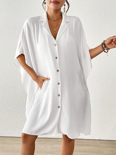 Bsubseach Swimsuit Coverup for Women Lapel Collar Bathing Suit Cover Up for Swimwear Button Down Beach Shirt Dresses2