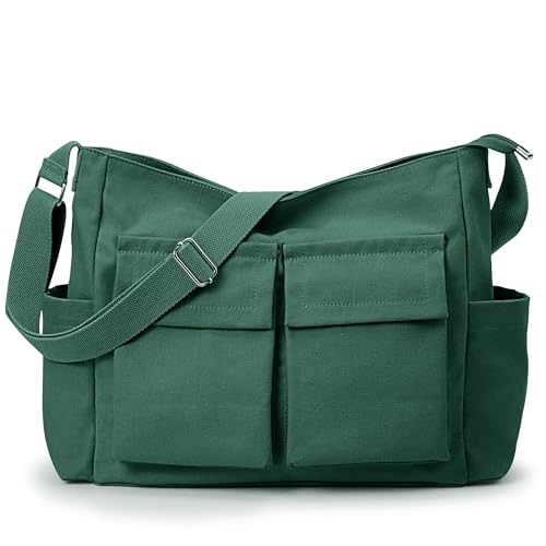 Image of KALIDI Canvas Tote Bag Large Hobo Crossbody Shoulder Handbag Zipper Messenger Bag for Women or Men Casual College Work