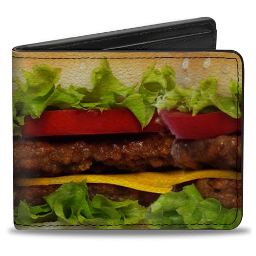 Buckle-Down Men's Standard PU Bifold Wallet-Vivid Cheeseburger, Multicolor, 4.0