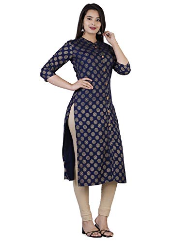 Image of Rayon Knee Length Printed Straight Kurti for Women | Kurtas for Women | Women Kurta | Round Neck Full Sleeves Short Kurti for Women's