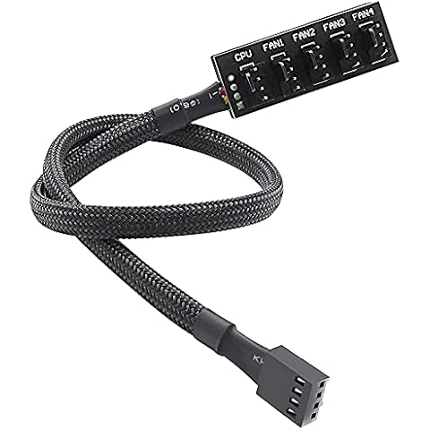 ThreeBulls PWM Fan Hub, PC CPU Cooling 4 PIN/3PIN Fan Power Cable Hub Splitter Adapter Sleeved PWM Case Fan Splitter for 12V Desktop Computer Cooler Case Fans 1 to 5 Way (15.7 Inch) Cover