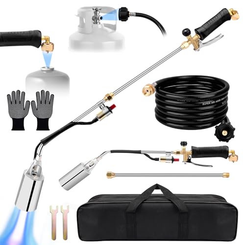 Propane Torch Weed Burner Kit, High Output with Long/Short Mode, Heavy Duty Blow Torch Flamethrower with 12.5FT Hose, Dual Fuel Support for Weed Burning, Melting Ice and Snow, Roofing and BBQ