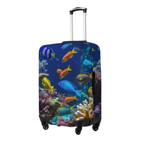 Luggage Cover Protector Washable Stretch Suitcase Protector Tropical Fish and Corals Suitcase Cover Anti-Scratch Travel Baggage Covers Fits 18-32 Inch Luggage Protectors, Large, Black2