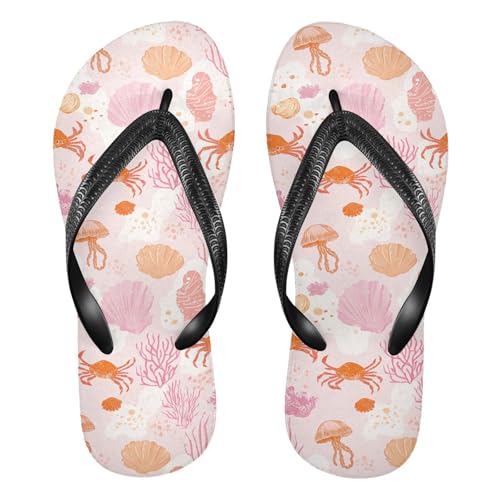siphylline Chanclas de goma impermeables con diseño de animales marinos de playa, color melocotón, para ducha, alberca, Playa animales marinos melocotón lindo, X-Large