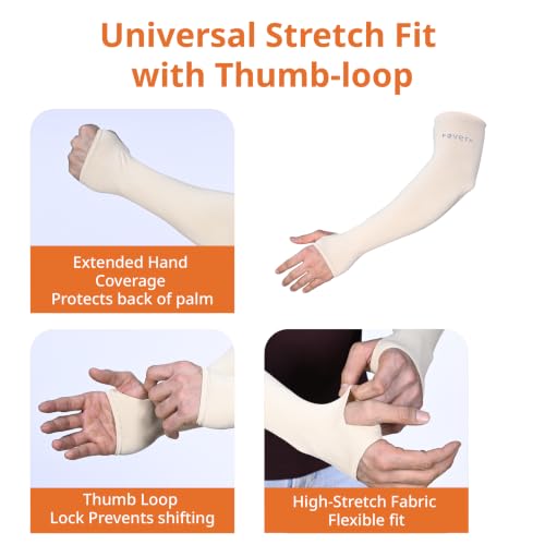 Image of FOVERA UV Sun Protection Arm Sleeves with Thumb Loop for Men & Women - UPF 50+ Cooling Hand Cover for Biking, Cricket, Driving & Cycling - Tan Protection Guard