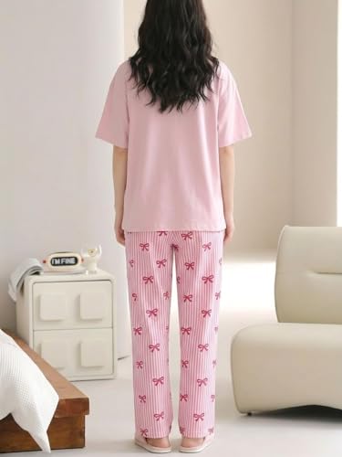 Image of SHIENZY Women Korean Style Night Suit | Round Neck Short Sleeve Cute Printed Cotton Pajama Set for Girls & Women | Soft Nightwear, Loungewear, Sleepwear for Women | Full Pyjama Set | Co-ord Set
