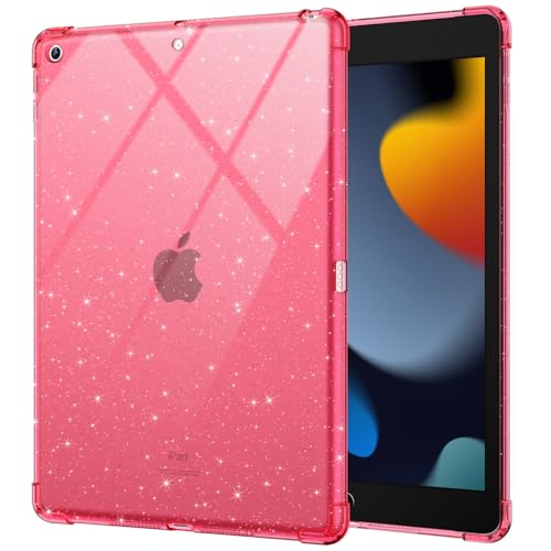 BLOSOMEET Shiny for iPad 9th Generation 2021/ iPad 8th Generation 2020/ iPad 7th Generation 2019 Case 10.2 inch Light Weight Shockproof Shell with Clear Back Pink Glitter Cover for Women Girls