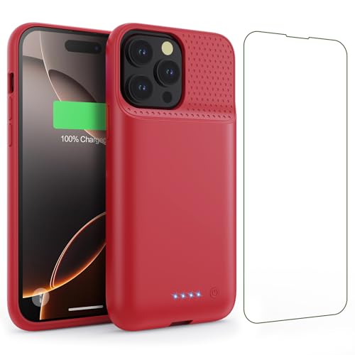 Feob Battery Case for iPhone 16 Pro Max Ultra-Slim 8600mAh Portable Charger Cover 360Protection Rechargeable Extended Battery Charging Case for iPhone 16 Pro Max-Red