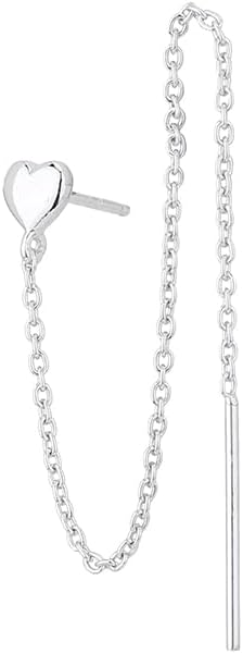 Vanbelle 925 Sterling Silver Jewelry - Dangling Chain & Heart Stud Threader Earring - Rhodium Plated - Classic Lightweight Valentine Gift for Her - Image 2