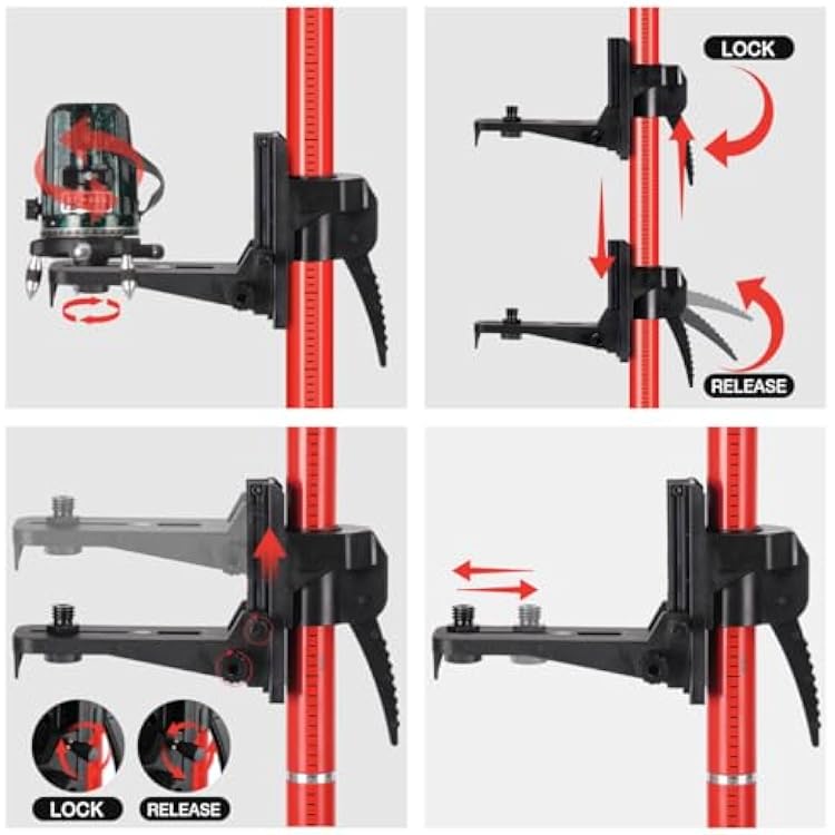 12 Ft./3.7M Professional Lasers Level Pole with Tripod, Adjustable Telescoping Pole for Leveling Tools, Multi-functional Fine-tuning Bracket with 1/4 and 5/8 Thread Adapters, Includes Carrying Bag