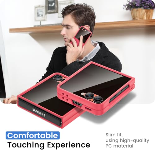 Image of Ruky for Z Flip 8 Case Built-in with Privacy Screen Protector, Coralred | Support Wireless Charging, Full Body Cover Shockproof Hard PC Ultra-Thin Phone Case for Samsung Galaxy Z Flip 8, Coralred