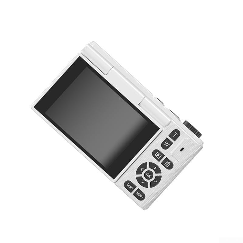 Fotocamera digitale con video 5K, foto da 75 MP, zoom digitale 18x e display flip a 180°, stabilizzazione elettronica dell'immagine per vlog e selfie, bianco