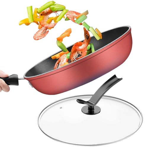 Sartenes antiadherentes, sartén antiadherente de inducción con tapa, sartén ergonómica para desayuno, cena, filete, panqueques, aperitivos, herramienta de cocina para cocina de inducción eléctrica de