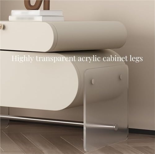 Lightweight Bedside Table with Wooden Drawers & Acrylic Base - Modern Nightstand Side Table with Storage for Bedroom, Living Room, 53cm Accents